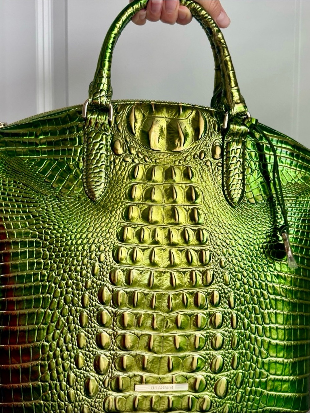NEW WITH TAGS BRAHMIN Lux Croc-Embossed SHOULDER BAG Handbag in Metallic Green - Picture 11 of 13